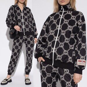 GUCCI JACKET BLACK WHITE GG LOGO JERSEY ZIP UP TRACK Size XS / Extra Small